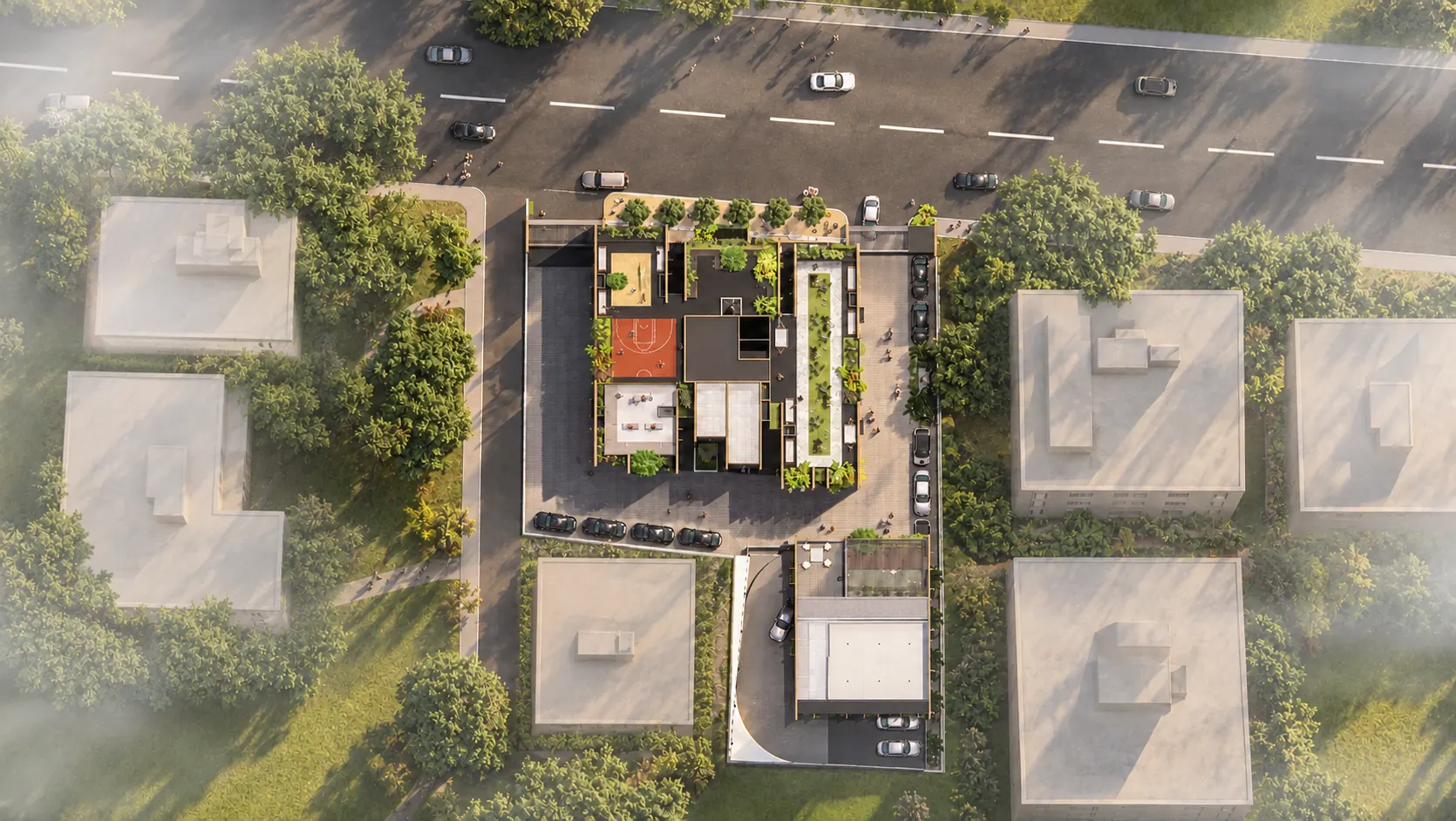 Aerial view of the Altura site, its road frontage and the buildings around it