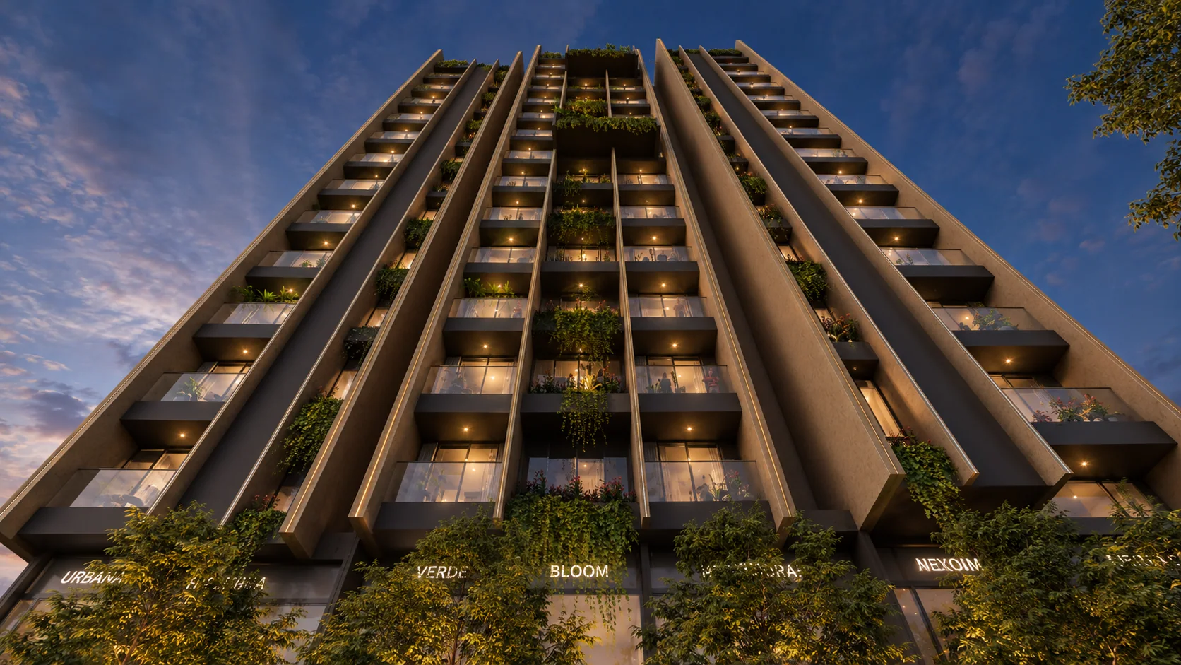 Planted balconies rising above Altura's retail frontage