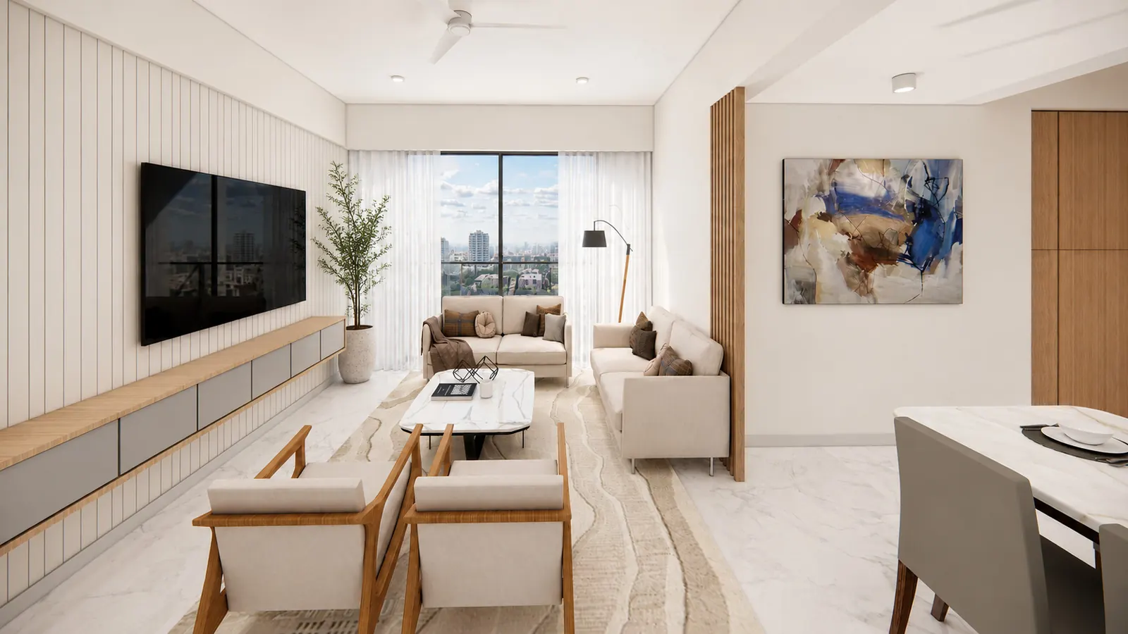 Living room with a TV wall and sofa seating