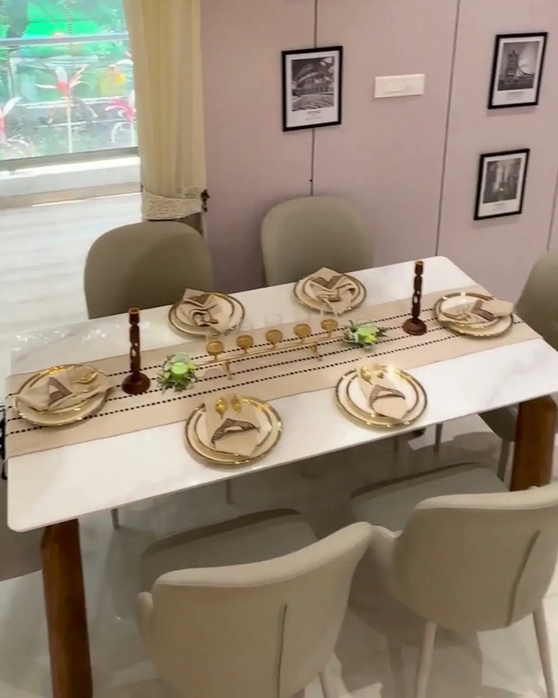 Dining table set for six